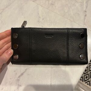 Black Leather Wallet with Gunmetal Accents